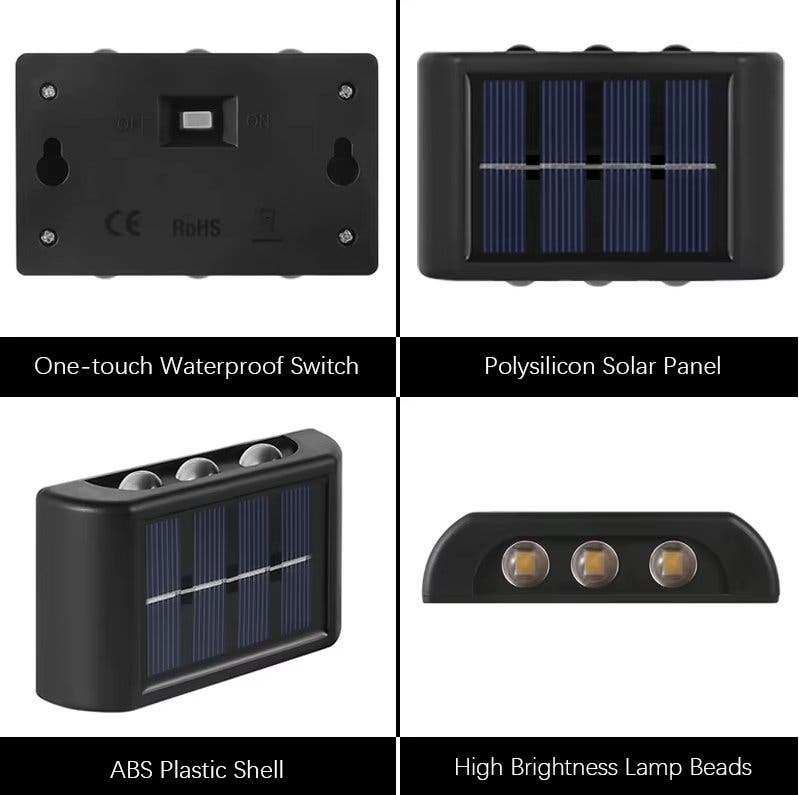 Solcellsdriven vägglampa med 6 LED, 2-pack