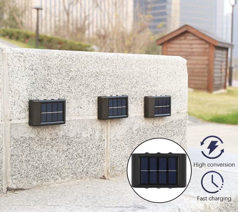 Solcellsdriven vägglampa med 6 LED, 2-pack
