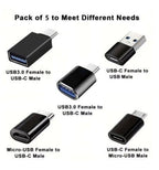 USB-adapterset 5 st, USB-C, USB-A och Micro-USB