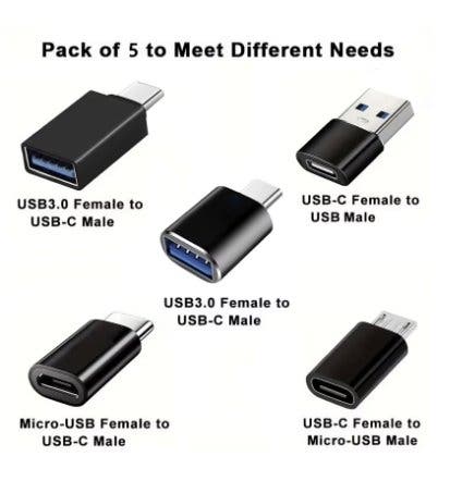 USB-adapterset 5 st, USB-C, USB-A och Micro-USB