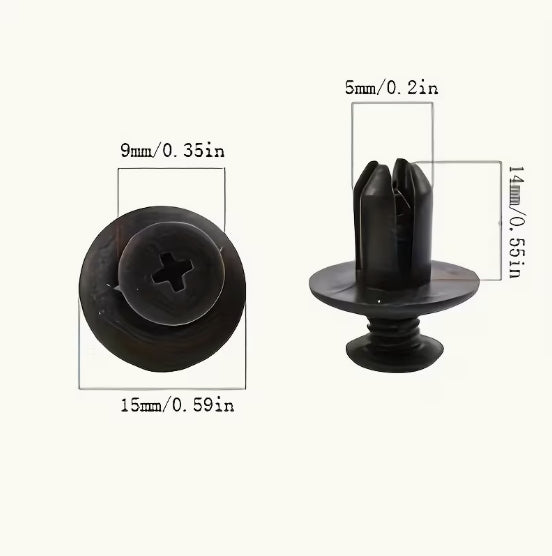 Plastclips till bil 100 st – svarta skruvclips med 15 mm huvud