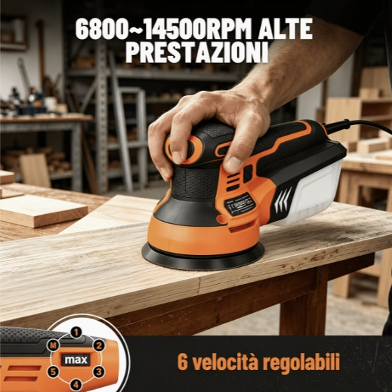 Excenterslip 350W 125 mm – 6 hastigheter med dammbox och 12 slippapper