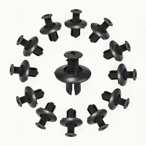 Plastclips till bil 100 st – svarta skruvclips med 15 mm huvud