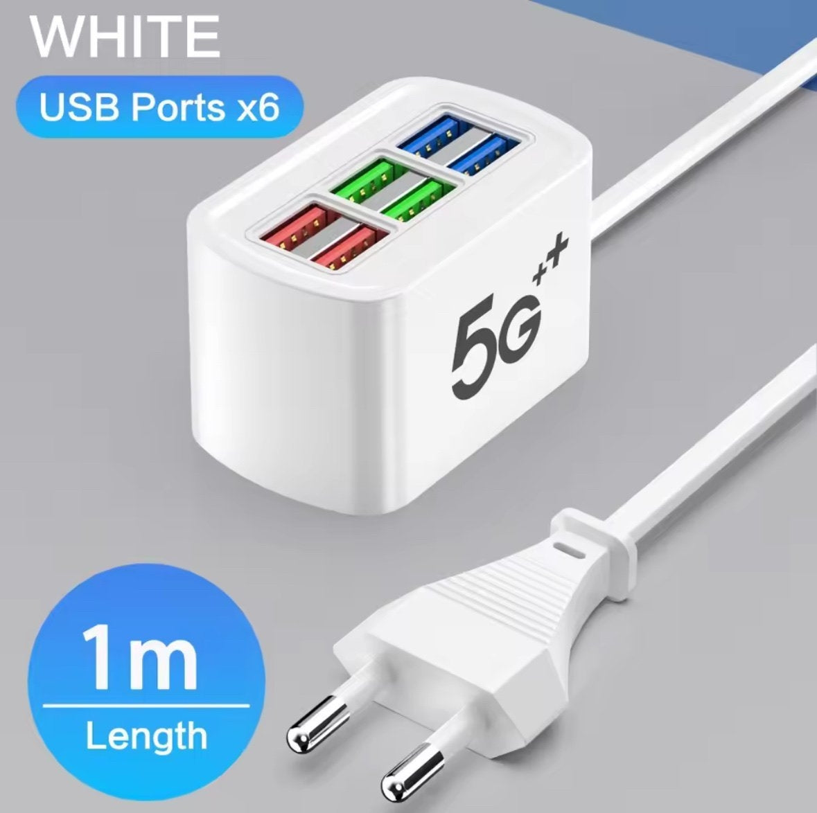 USB-laddare med 6 portar och 1 m kabel