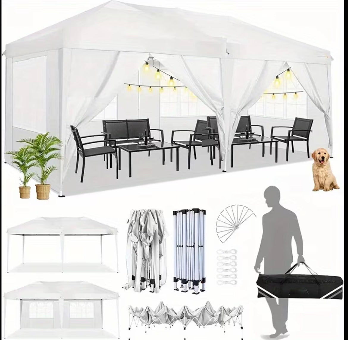 Partytält 3 × 6 m med möbler