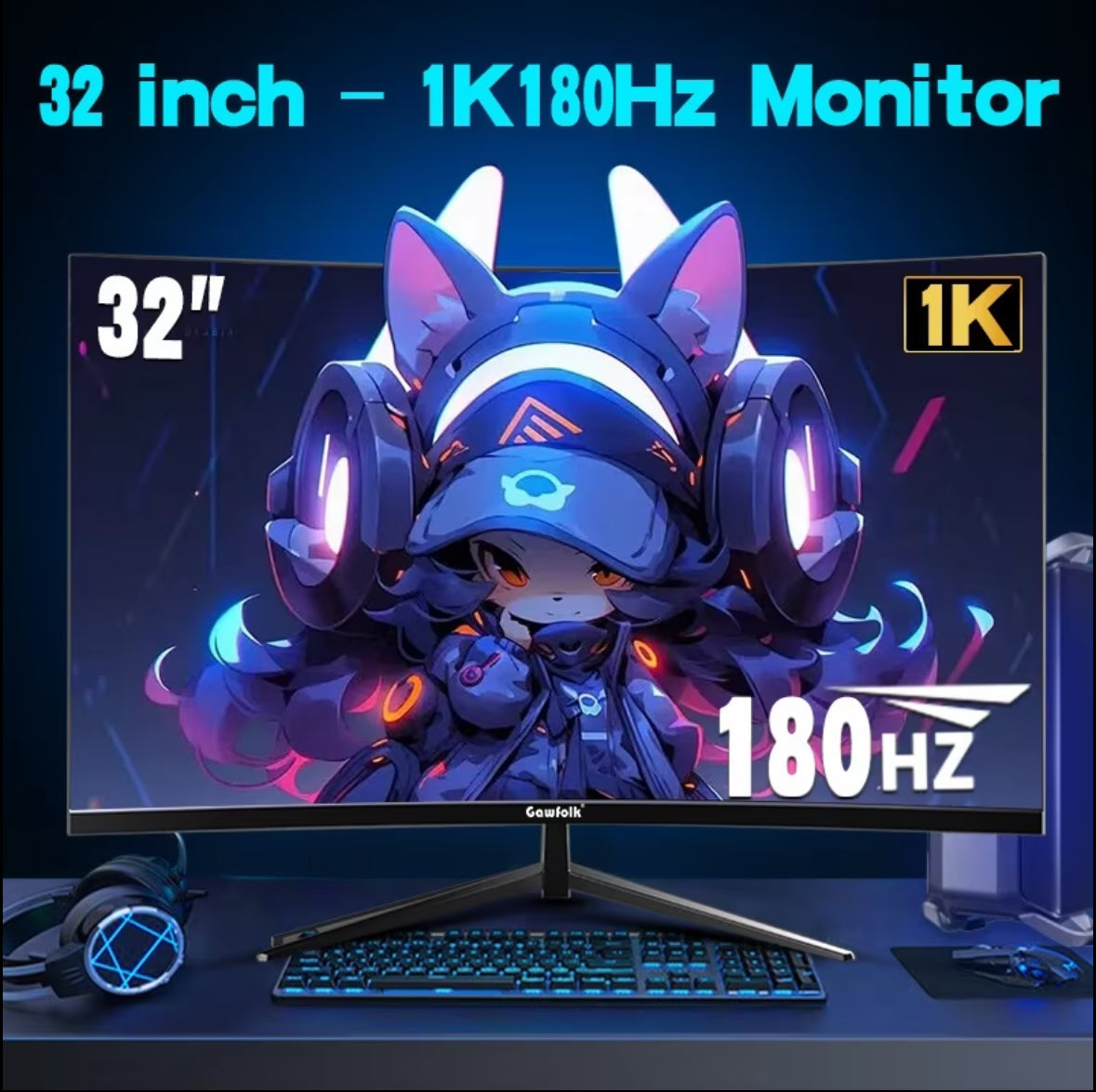 Böjd gamingskärm 32 tum 180 Hz på skrivbord
